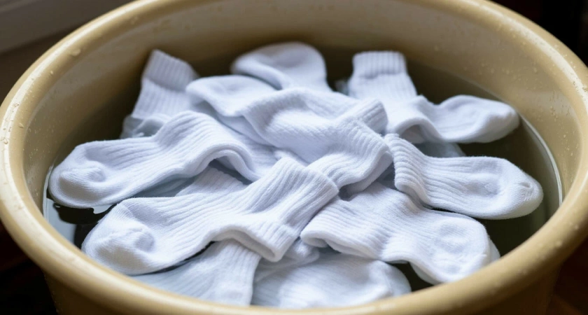 Кидаю 4 ложки в таз — и даже самые заношенные носки станут белее снега: простой и полезный лайфхак