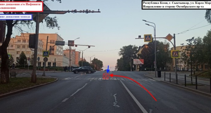 В Коми водитель мопеда столкнулся с Infiniti и сломал себе нос