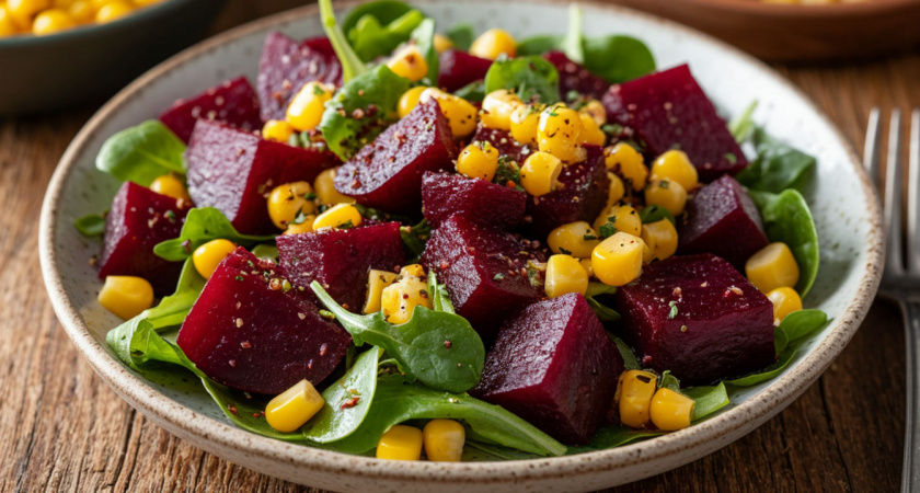 Берем свеклу и банку кукурузы — в результате получаем очень вкусный салат: и на праздник, и на каждый день