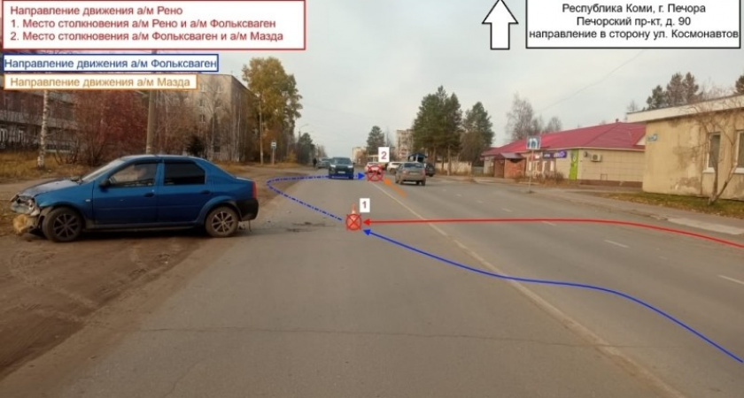 В Коми опасный разворот привел к столкновению трех автомобилей