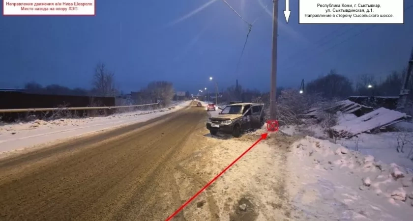 В столице Коми женщина-водитель врезалась в опору ЛЭП после потери контроля над автомобилем
