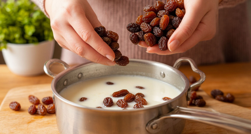 Кидаю изюм в кипящее молоко: узнала этот рецепт только в 50 лет! Всё быстро и невероятно вкусно, и ингредиенты простые