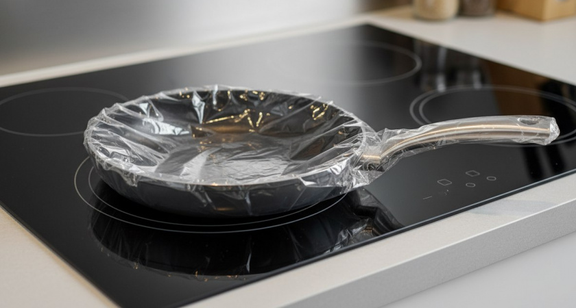 Кладу сковороду в полиэтиленовый пакет: нагар отлетает в мнгновенье ока, больше ничего не прилипает — любуюсь отражением