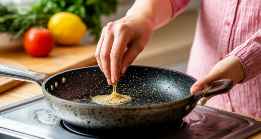 Беру два стакана – и легко убираю даже толстенный слой нагара со сковороды: копеечный метод отмыть посуду