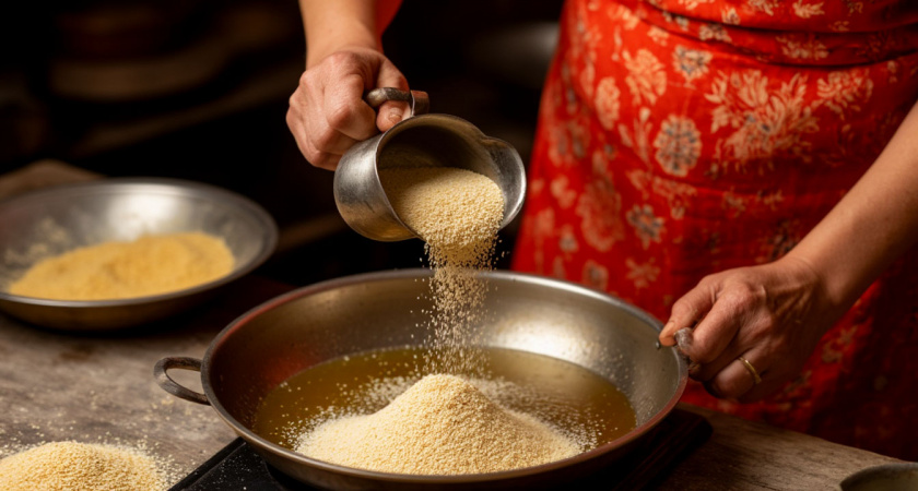 Этот рецепт свел с ума весь мир – просто насыпьте манку в кипящее масло: хрустящее лакомство за 5 минут