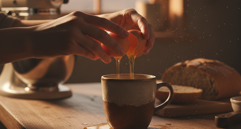 Яйца не варю и не жарю: разбиваю 2 яйца в кружку и готовлю быстрый омлет в микроволновке - вкусно и очень легко