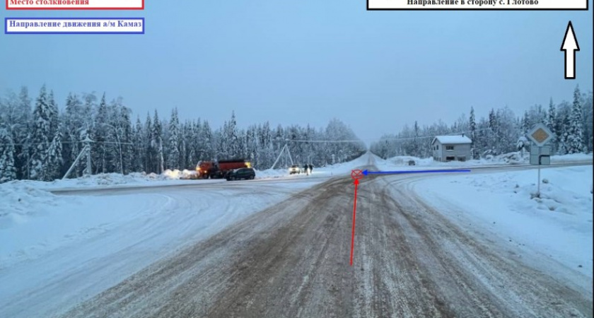 В Коми водитель иномарки не уступил дорогу "КамАЗу" и получил травмы