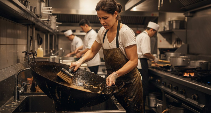 Тайские повара моют даже жирную посуду без мыла и какого-либо средства всего за 30 секунд: тестирую метод