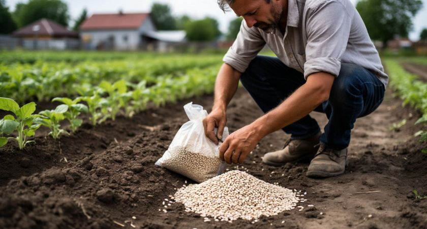 Раскидываю 1 пачку копеечной крупы по грядкам: земля становится как чернозем - навоз и рядом не стоит