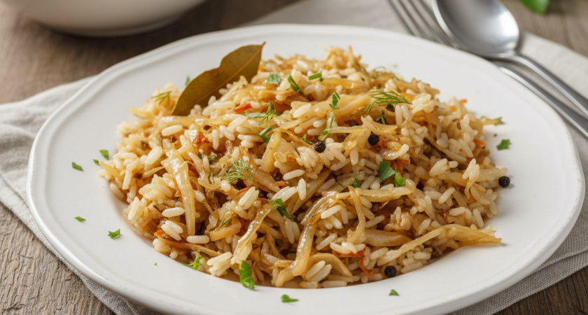 Рецепт постной тушеной капусты с рисом на сковороде: быстро и сытно