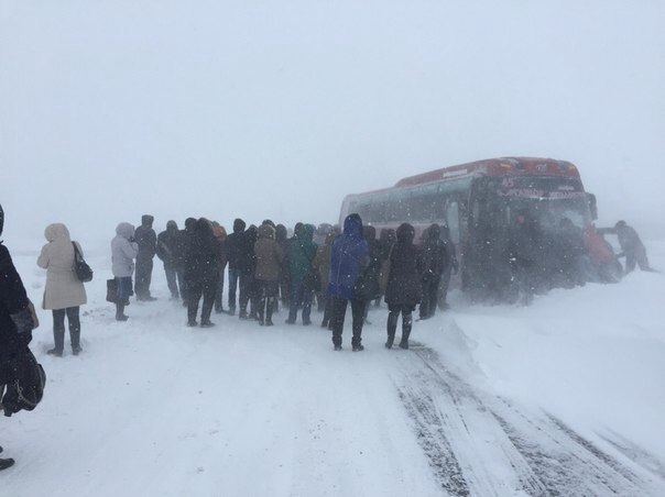 В Коми люди несколько часов толкали автобус по снегу, чтобы добраться домой