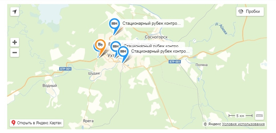 Появилась карта, на которой отмечены камеры фиксации нарушений ПДД в Коми