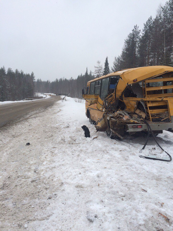 Под Ухтой школьный автобус разбило прицепом грузовика