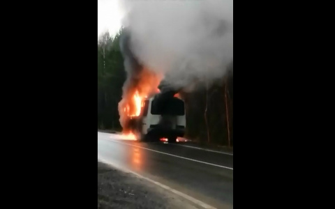 В Коми во время движения загорелся пассажирский автобус (видео)