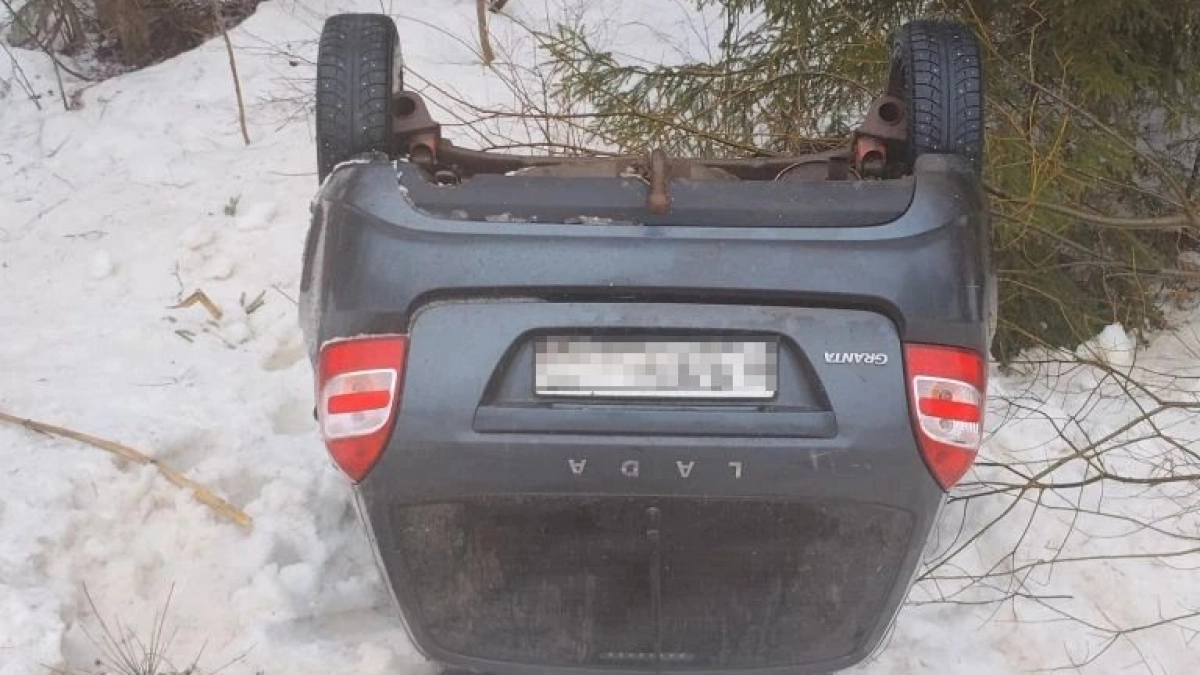 Водитель "Лады" опрокинулся в кювет при обгоне на трассе в Коми