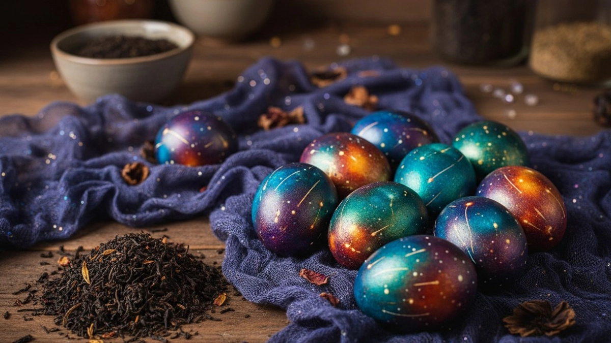 Берем марлю и простую заварку — к Пасхе получаем «галактические» яйца: не крашенки, а драгоценность
