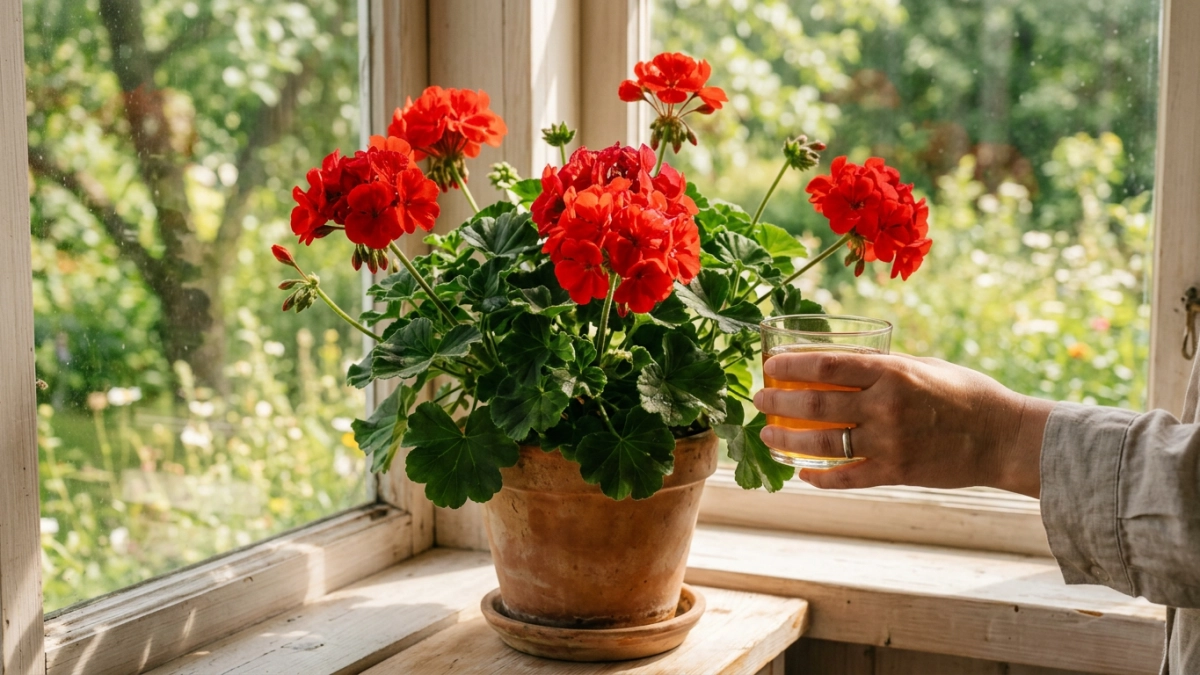 2 ложки в воду — и герань не удержать: цветет взахлеб целый год, бутоны лезут наперегонки