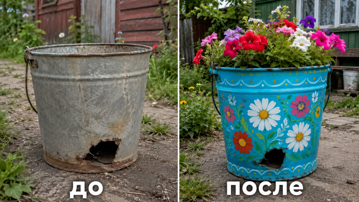 Старые дырявые вёдра не хлам, а счастье для дачи: вот что из них девают хитрые огородники — 3 креативные идеи применения