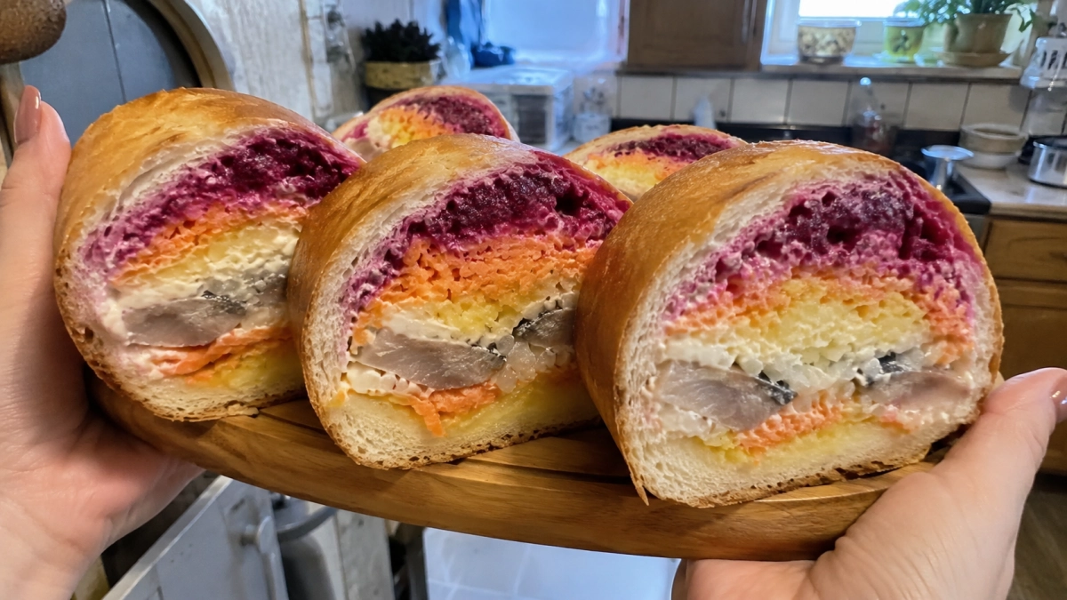 Селёдку под шубой прячу в батон: вкус как у любимого салата, а подавать удобнее — никаких общих салатников