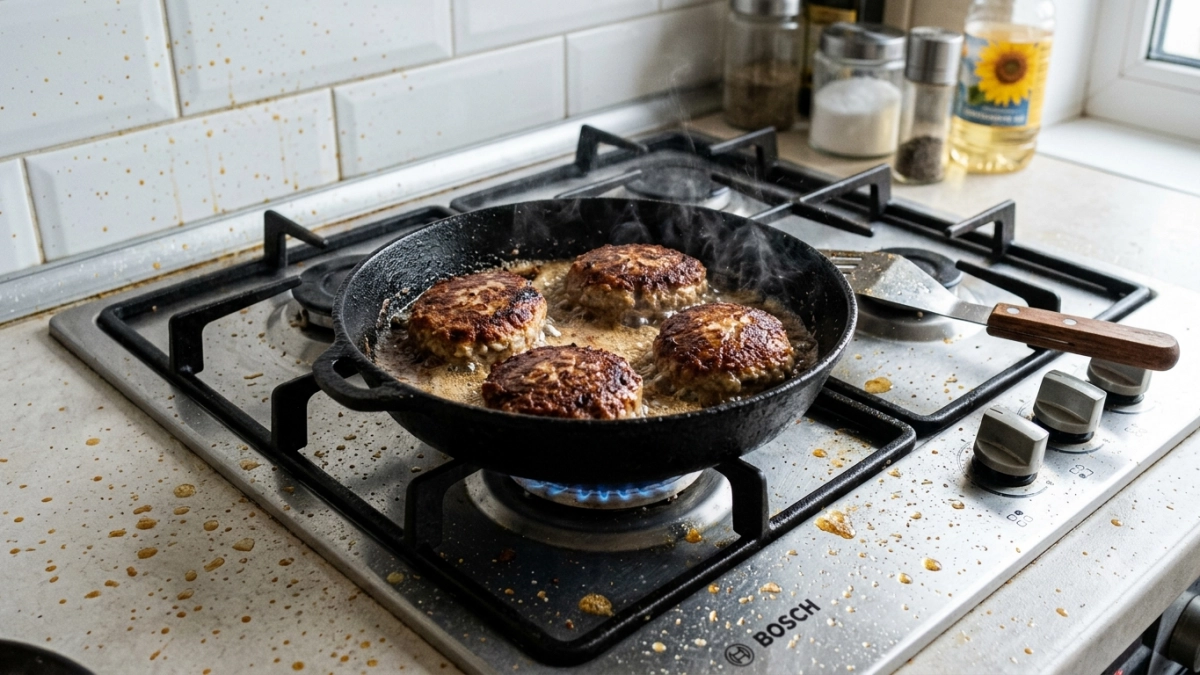 Жир больше не летит по всей кухне: 5 простых приёмов для жарки мяса, рыбы и котлет