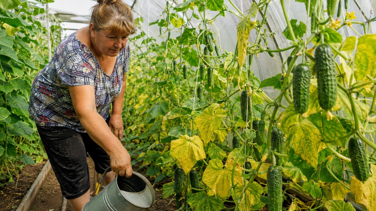 Огурцы в августе ещё плодоносят, а листья уже желтеют: 1 подкормка продлевает сбор до самых холодов