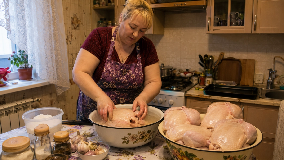 Курицу перед духовкой не мариную — сначала устраиваю ей «соляную ванну»: 4 часа, и грудка сочная до последнего волокна