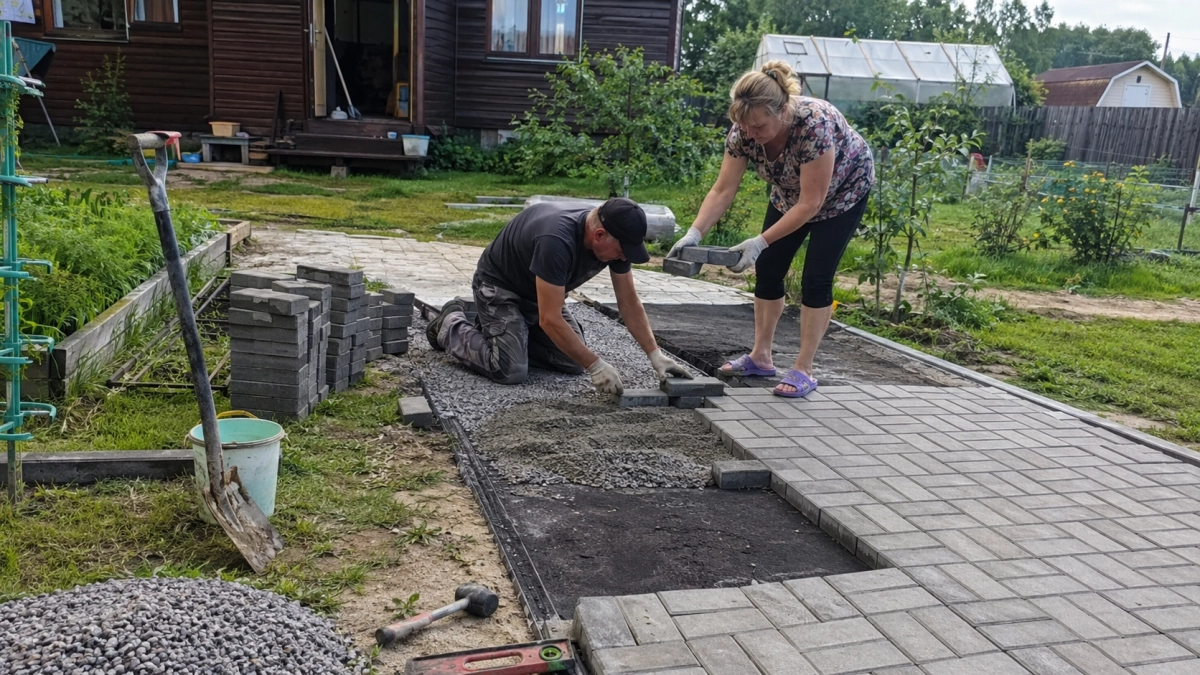 Плитку во дворе больше не кладу прямо на песок: у мастеров есть свой способ — дорожка не превращается в «гармошку» после зимы