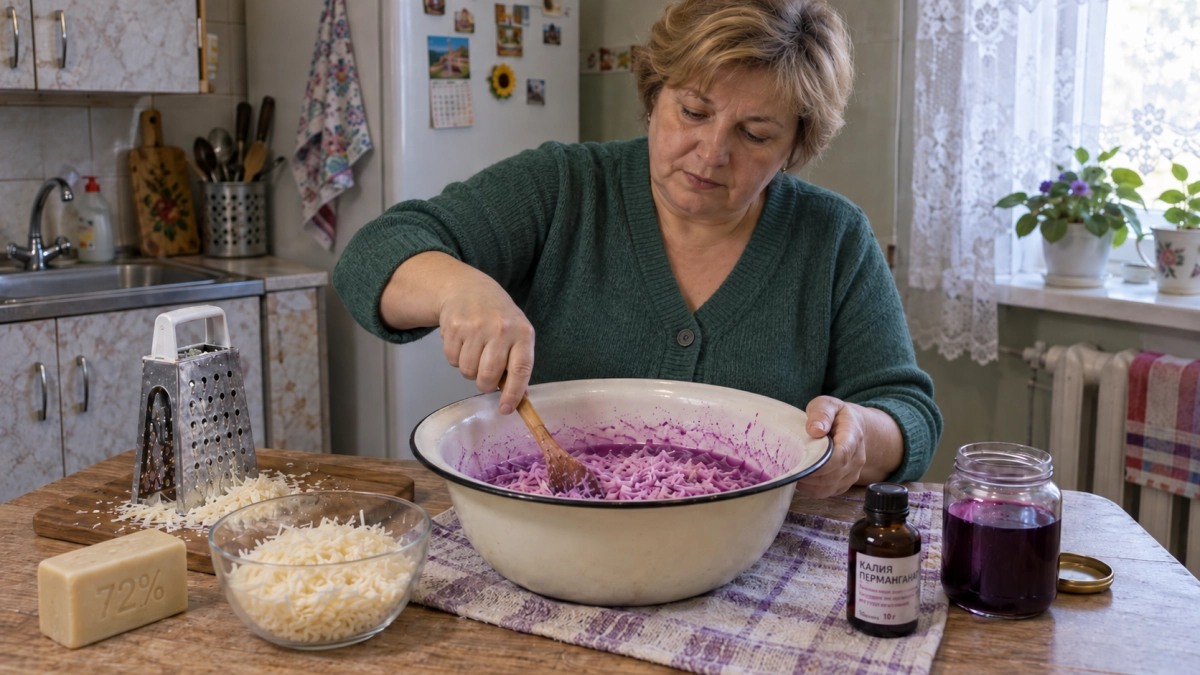 Мыло теперь беру пачками и смешиваю с марганцовкой — рассказываю, зачем это делают опытные хозяйки