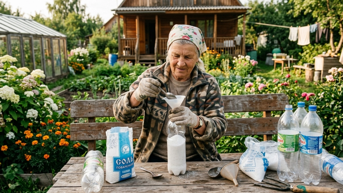 Пустые бутылки везу осенью на дачу и заполняю солью: удивился, сколько пользы от этой простой пары — лайфхак