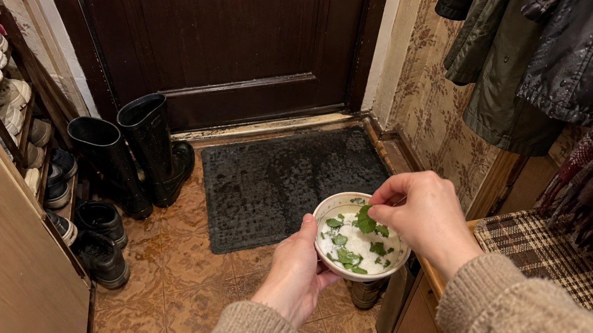 Мята + сода у двери — мой сентябрьский «фильтр»: обувь мокрая, куртки сырые, а прихожая не превращается в тамбур