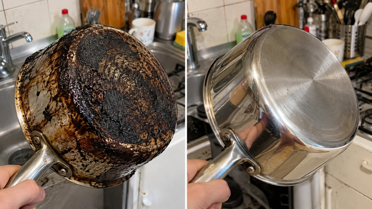 2 ложки в воду — и вековой нагар сползает на глазах: кастрюля снова блестит, будто только из магазина