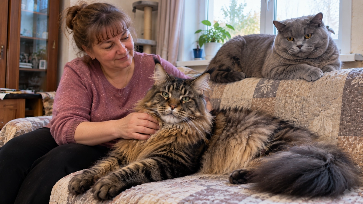 Размером с кресло, а душа — зефирная: 5 гигантских кошек, которые дома превращаются в нежных пушистиков