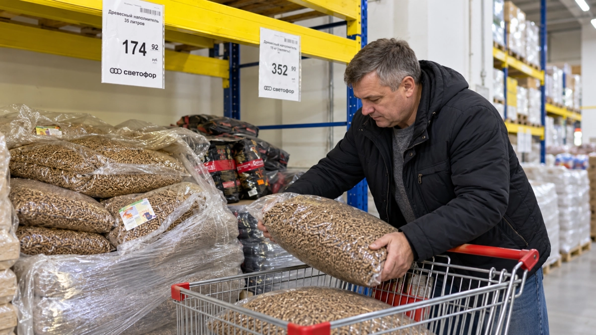 Древесный наполнитель в «Светофоре» беру целыми упаковками: на участке гранулы работают за троих — и никакого кошачьего лотка